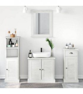 vidaXL Bathroom Furniture Set 4 pcs Antique White Solid Pine Wood — Model: Sink base +mirror +bathroom cabinet +high cabinet