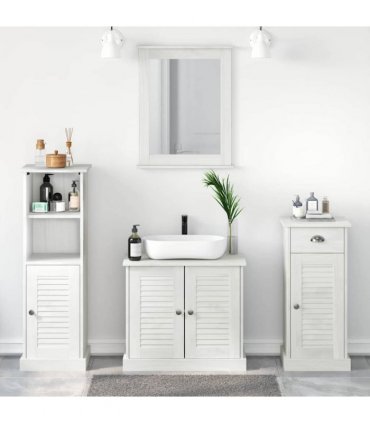 vidaXL Bathroom Furniture Set 4 pcs Antique White Solid Pine Wood — Model: Sink base +mirror +bathroom cabinet +high cabinet