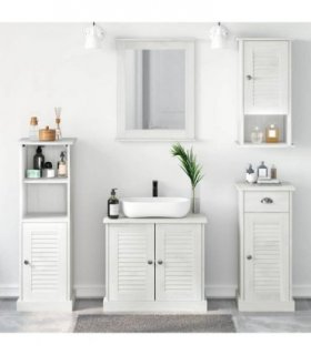 vidaXL Bathroom Furniture Set VIGO 5 pcs Antique White Sol — Model: Sink base +mirror +bathroom cabinet +high cabinet +wall cabi