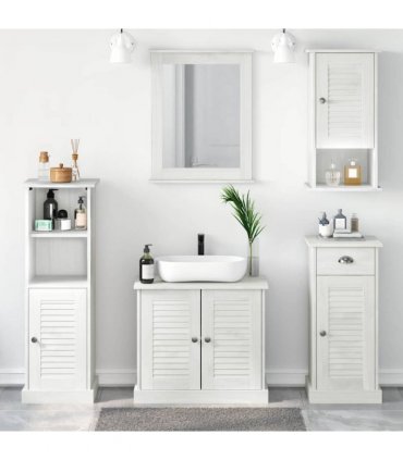 vidaXL Bathroom Furniture Set VIGO 5 pcs Antique White Sol — Model: Sink base +mirror +bathroom cabinet +high cabinet +wall cabi