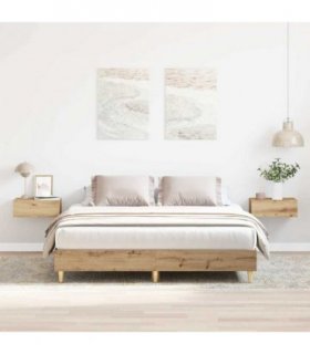 vidaXL Bed Frame | Artisan Oak | Engineered Wood, Solid Eucalyptus Wood | Double — Colour: artisian oak, Size: 140 x 200 cm