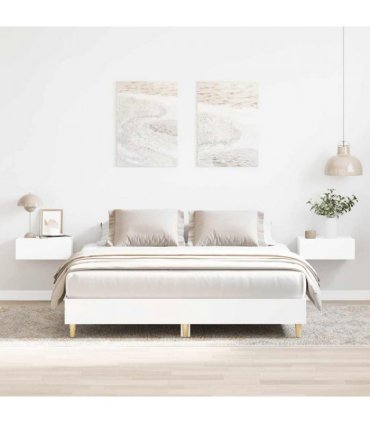 vidaXL Bed Frame | White | Engineered wood, solid eucalyptus wood, plywood — Size: 140 x 200 cm