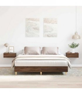 vidaXL Bed Frame | Brown Oak | Engineered wood, Solid Eucalyptus wood | Double — Size: 140 x 200 cm