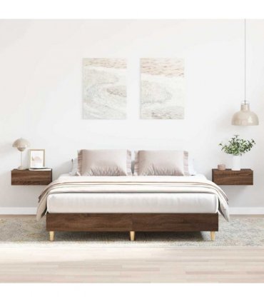 vidaXL Bed Frame | Brown Oak | Engineered wood, Solid Eucalyptus wood | Double — Size: 140 x 200 cm