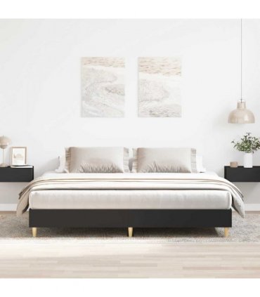 vidaXL Bed Frame | Black | Engineered wood, solid eucalyptus wood, plywood — Size: 200 x 200 cm