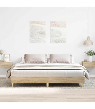 vidaXL Bed Frame | Sonoma oak | Engineered wood, solid eucalyptus wood | Double — Size: 200 x 200 cm