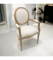 Elegant and Comfortable 94CM Louis Style Cream Linen Armchair - Oak/Grey Frame French Style Dining Chair with High Back Design for Modern Home Décor or Dining Spaces (Oak Frame Cream Linen)