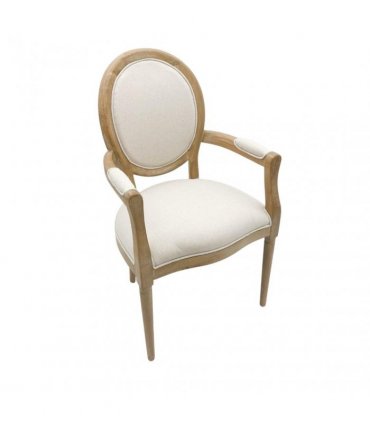 Elegant and Comfortable 94CM Louis Style Cream Linen Armchair - Oak/Grey Frame French Style Dining Chair with High Back Design for Modern Home Décor or Dining Spaces (Oak Frame Cream Linen)