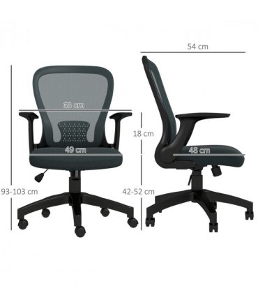 Mesh Office Chair, Grey, 63W x 54D x 103Hcm, Vinsetto, Adjustable Armrest