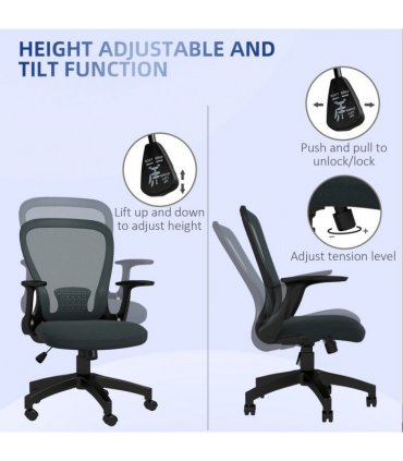Mesh Office Chair, Grey, 63W x 54D x 103Hcm, Vinsetto, Adjustable Armrest