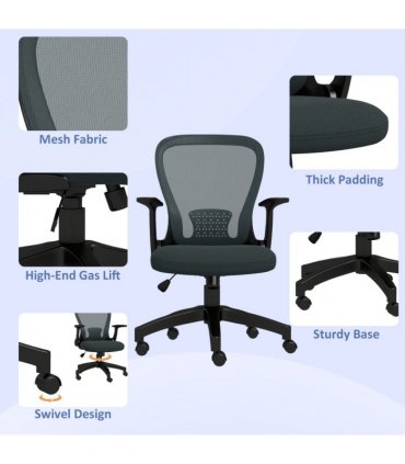 Mesh Office Chair, Grey, 63W x 54D x 103Hcm, Vinsetto, Adjustable Armrest