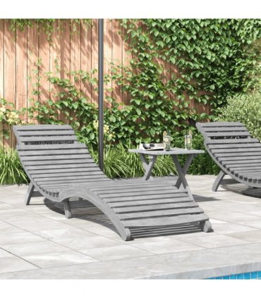 vidaXL Sun Lounger | Grey | Solid Acacia Wood | Standard | Foldable — Model: without table