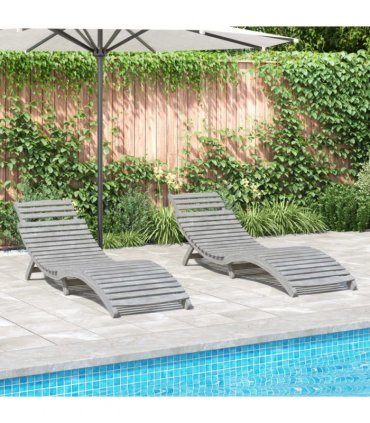 vidaXL Sun Lounger | Set of 2 | Grey | Solid acacia wood — Model: without table