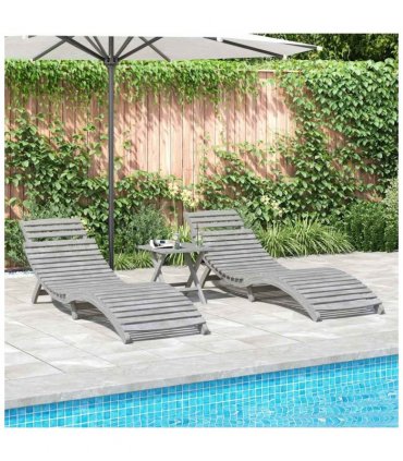 vidaXL Sun Lounger | Set of 2 | Grey | Solid acacia wood — Model: without table