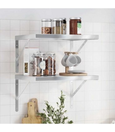 vidaXL Wall Shelves 2 pcs 50x40 cm Silver Stainless Steel — Size: 50 x 40 cm — V0671993910
