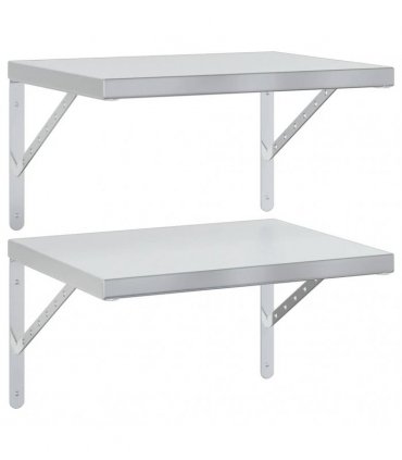 vidaXL Wall Shelves 2 pcs 50x40 cm Silver Stainless Steel — Size: 50 x 40 cm — V0671993910