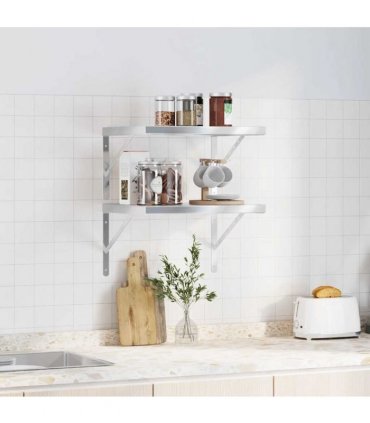 vidaXL Wall Shelves 2 pcs 50x40 cm Silver Stainless Steel — Size: 50 x 40 cm — V0671993910