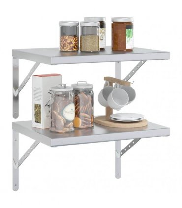 vidaXL Wall Shelves 2 pcs 50x40 cm Silver Stainless Steel — Size: 50 x 40 cm — V0671993910