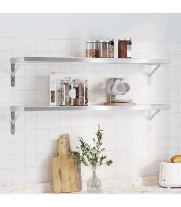 vidaXL Wall Shelves 2 pcs 100x23.5 cm Silver Stainless Steel — Size: 100 x 23.5 cm — V0671993914