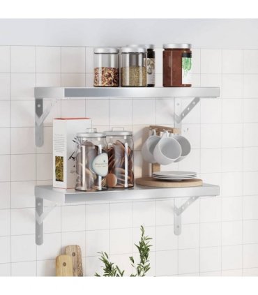 vidaXL Wall Shelves 2 pcs 50x23.5 cm Silver Stainless Steel — Size: 50 x 23.5 cm — V0671993915