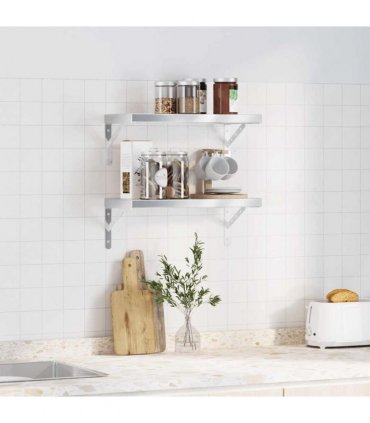 vidaXL Wall Shelves 2 pcs 50x23.5 cm Silver Stainless Steel — Size: 50 x 23.5 cm — V0671993915