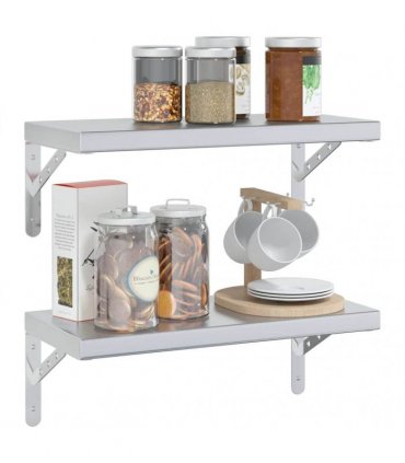 vidaXL Wall Shelves 2 pcs 50x23.5 cm Silver Stainless Steel — Size: 50 x 23.5 cm — V0671993915