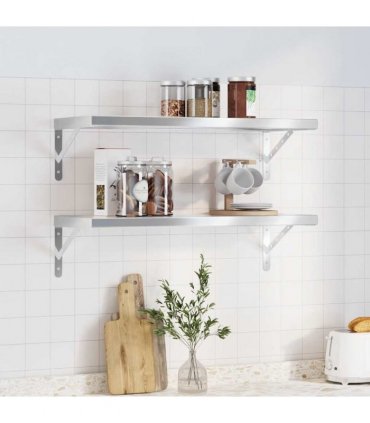 vidaXL Wall Shelves 2 pcs 75x30 cm Silver Stainless Steel — Size: 75 x 30 cm — V0671993918