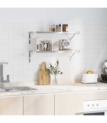 vidaXL Wall Shelves 2 pcs 75x30 cm Silver Stainless Steel — Size: 75 x 30 cm — V0671993918