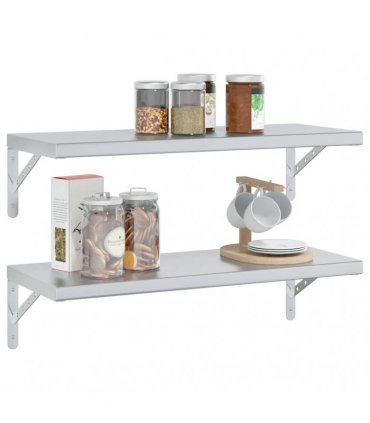 vidaXL Wall Shelves 2 pcs 75x30 cm Silver Stainless Steel — Size: 75 x 30 cm — V0671993918