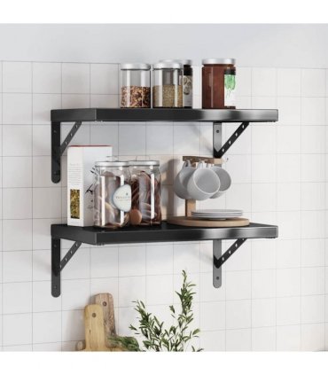 vidaXL Wall Shelves 2 pcs 50x30 cm Black Stainless Steel — Size: 50 x 30 cm — V0671993920