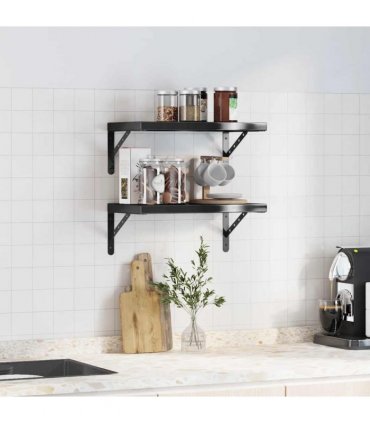 vidaXL Wall Shelves 2 pcs 50x30 cm Black Stainless Steel — Size: 50 x 30 cm — V0671993920