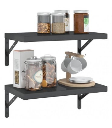 vidaXL Wall Shelves 2 pcs 50x30 cm Black Stainless Steel — Size: 50 x 30 cm — V0671993920