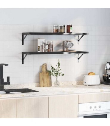 vidaXL Wall Shelves 2 pcs 100x30 cm Black Stainless Steel — Size: 100 x 30 cm — V0671993922