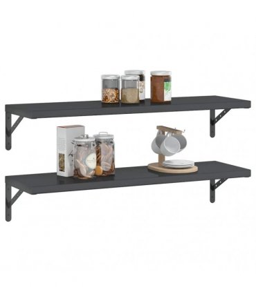 vidaXL Wall Shelves 2 pcs 100x30 cm Black Stainless Steel — Size: 100 x 30 cm — V0671993922