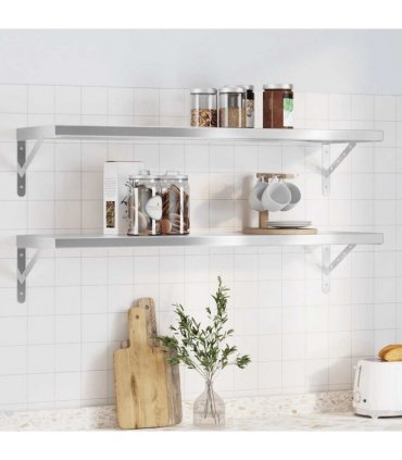 vidaXL Wall Shelves 2 pcs 100x30 cm Silver Stainless Steel — Size: 100 x 30 cm — V0671993923
