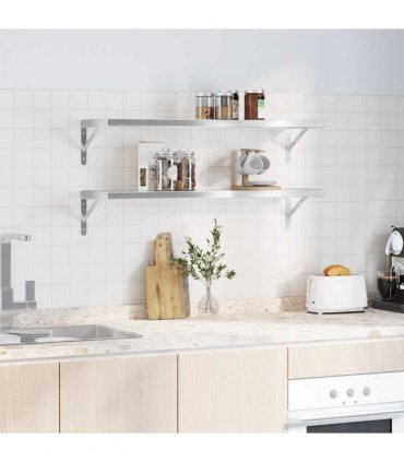vidaXL Wall Shelves 2 pcs 100x30 cm Silver Stainless Steel — Size: 100 x 30 cm — V0671993923
