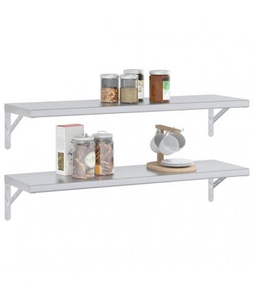 vidaXL Wall Shelves 2 pcs 100x30 cm Silver Stainless Steel — Size: 100 x 30 cm — V0671993923