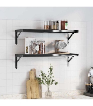 vidaXL Wall Shelves 2 pcs 75x23.5 cm Black Stainless Steel — Size: 75 x 23.5 cm — V0671993926