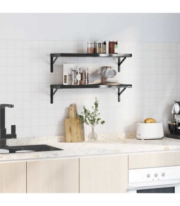 vidaXL Wall Shelves 2 pcs 75x23.5 cm Black Stainless Steel — Size: 75 x 23.5 cm — V0671993926