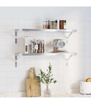 vidaXL Wall Shelves 2 pcs 75x23.5 cm Silver Stainless Steel — Size: 75 x 23.5 cm — V0671993927