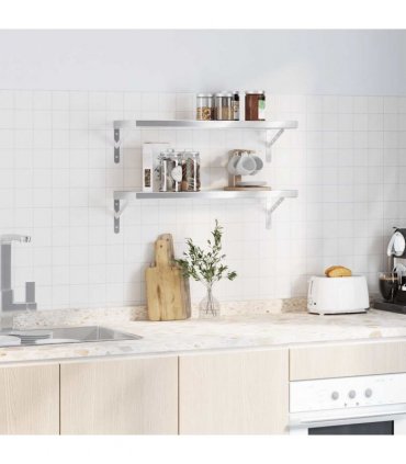 vidaXL Wall Shelves 2 pcs 75x23.5 cm Silver Stainless Steel — Size: 75 x 23.5 cm — V0671993927