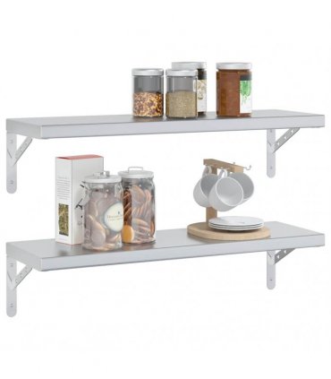 vidaXL Wall Shelves 2 pcs 75x23.5 cm Silver Stainless Steel — Size: 75 x 23.5 cm — V0671993927