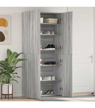 vidaXL Shoe Cabinet with Shelf Grey 80 x 35.5 x 180 cm Engineered wood — Colour: Grey sonoma