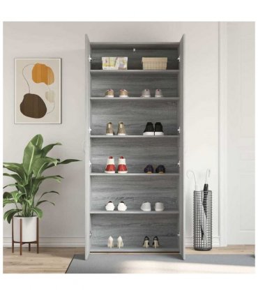 vidaXL Shoe Cabinet with Shelf Grey 80 x 35.5 x 180 cm Engineered wood — Colour: Grey sonoma