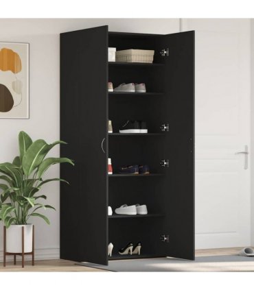 vidaXL Shoe Cabinet with Door Black 80 x 35.5 x 180 cm Engineered wood