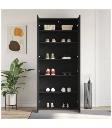 vidaXL Shoe Cabinet with Door Black 80 x 35.5 x 180 cm Engineered wood