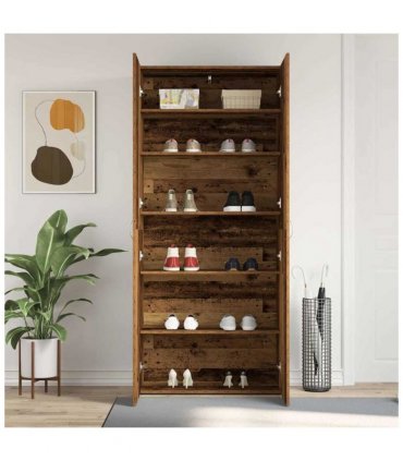 vidaXL Shoe Cabinet with Door Brown 80 x 35.5 x 180 cm Engineered wood — Colour: Old wood