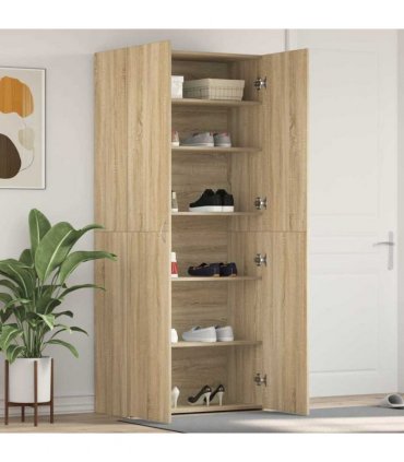 vidaXL Shoe Cabinet with Door Brown 80 x 35.5 x 180 cm Engineered wood — Colour: Sonoma oak