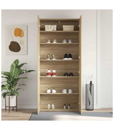 vidaXL Shoe Cabinet with Door Brown 80 x 35.5 x 180 cm Engineered wood — Colour: Sonoma oak
