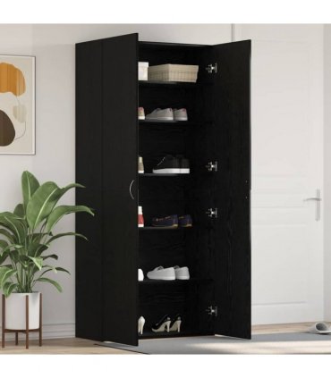 vidaXL Shoe Cabinet with Door Black 80 x 35.5 x 180 cm Engineered wood — Colour: Black oak